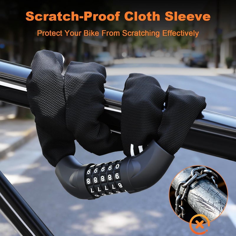 YBLNTEK Heavy Duty Bike Chain Lock, 5 Digit Combination Resettable Bike Lock, Anti-Theft Hardened Steel Chain Bicycle Locks Keyless 3.2Ft Long 6mm/0.24" Thick for Bikes, E-Bike, Motorcycle, Motorbike - Image 5